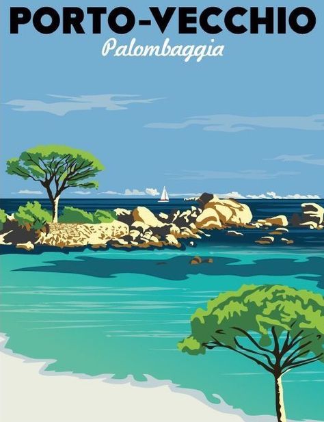 Porto-Vecchio • Corsica ~ Marcel Graphic Design Vintage, Poster Grafico, Vintage Italian Posters, Vintage Logos, Porto Vecchio, Postal Vintage, Tourism Poster, Poster City, Retro Travel Poster