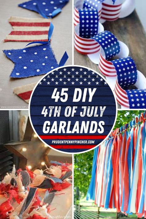 Show your patriotic pride with these red, white and blue DIY 4th of July garlands and banners. From front porch 4th of July banners to 4th of July garlands for mantels, there are plenty 4th of July decorations to choose from that will give your home a patriotic look on a budget. These DIY 4th of July garlands make perfect 4th of July party decorations. 4th Of July Outdoor Decor Front Porches, 4th Of July Garland Diy, 4th Of July Party Decorations, Paper Star Lights, Porch Garland, 4th Of July Banner, Patriotic Garland, Patriotic Decorations Party, Tissue Paper Tassel Garland