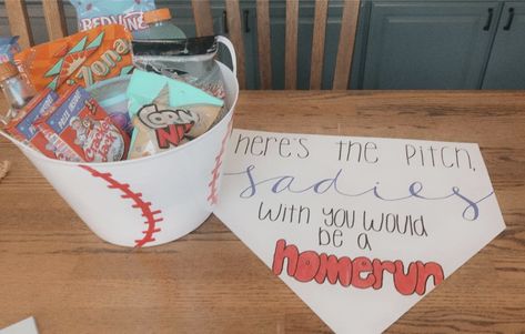 Cute Sadies Proposals Baseball, Sadies Proposals Baseball, Baseball Dance Proposals, Baseball Sadies Proposal Ideas, Baseball Sadies Proposal, Baseball Homecoming Proposal, Baseball Promposal For Him, Baseball Hoco Proposals, Sadies Dance Proposals