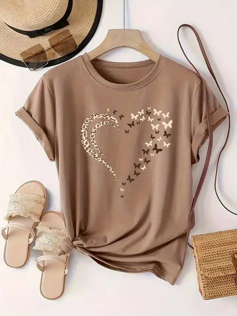 Temu | Explore the Latest Clothing, Beauty, Home, Jewelry & More Heart Butterfly, Weekend Style, Plus Size Kleidung, Online Tops, Graphic Tees Women, Butterfly Print, Plus Size T Shirts, Heart Print, Free Clothes