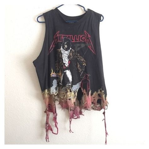 Metallica Shirt Outfit, Vintage Metallica Shirt, Regular Outfits, Cut Shirt Designs, Band Tank Tops, Concert Wear, Metallica Shirt, Band Outfits, Metal Shirts