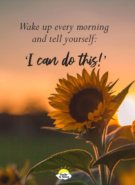 Wake up every morning & tell yourself: 'I can do this!' Wake Up Early Quotes, Wake Up Quotes, Monday Morning Quotes, Sunflower Quotes, Appreciate What You Have, Good Morning Sunshine Quotes, Happy Morning Quotes, Slaap Lekker, Monday Quotes