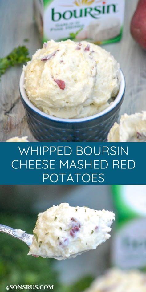 Mashed Potatoes Red, Boursin Cheese Recipes, Boursin Recipes, Mashed Red Potatoes, Boursin Cheese, Potato Recipes Side Dishes, Mashed Potato Recipes, Potato Side Dishes, Red Potatoes