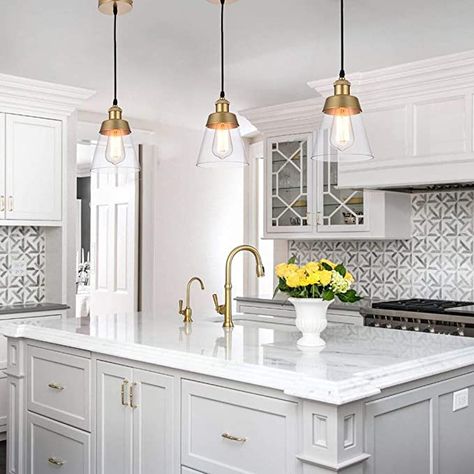 Kitchen Layout Ideas With Island, Kitchen Islands Ideas With Seating, Peninsula Kitchen, Kitchen Island Storage, Gold Light Fixture, Modern Hanging Lights, Lights Kitchen, Crystal Hanging, Kitchen Pendant