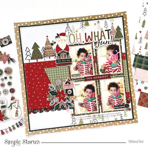 Oh, What Fun! Layout - Project Idea - Scrapbook.com Scrapbooking Idea, Winter Scrapbook Layouts, Holiday Snow Globe, Winter Scrapbook, Scrapbook Christmas, Christmas Mini Albums, Scrapbook Generation, Scrapbook Design Layout, Christmas Scrapbook Layouts