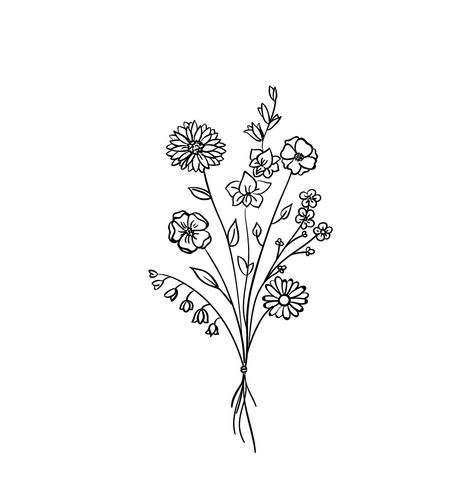 Bunch Of Flowers Tattoo, Flowers Drawing Aesthetic, Aesthetic Flower Drawing, Cute Flower Drawing, Wildflower Tattoo, Beautiful Flower Drawings, Video Edits, 카드 디자인, Web Tools