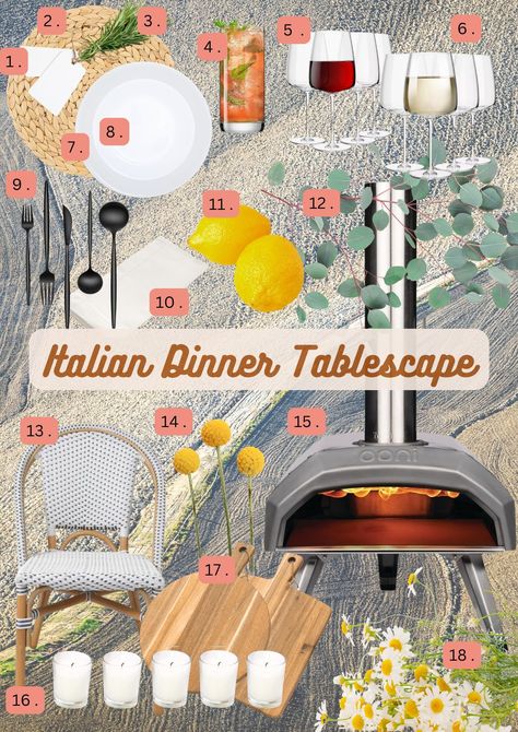 Easy Italian Dinner Tablescape: DIY Tips for a Perfect Pizza & Wine Party — The Real Happy Hours Tuscany Table Setting, Italian Night Dinner Party Decorations, Italy Decorations Party, Italian Table Setting, Easy Italian Dinner, Bicycle Party, Dinner Tablescape, Toasted Crostini, Italian Dinner Party