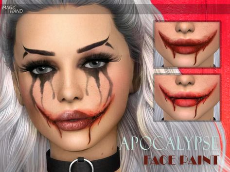 Sims 4 Halloween, Halloween Lipstick, Sims 4 Cc Goth, Clown Face Paint, Crazy Lipstick, Sims 4 Nails, Sims 4 Tattoos, Sims 4 Cc Eyes, Die Sims 4