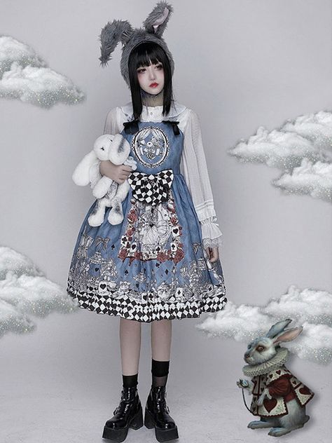 Sweet Lolita JSK Dress Light Sky Blue Bowknots Sleeveless Polyester Inspiration from Alice Lolita Jumper Skirts - Lolitashow.com Alice In Wonderland Costume, Wonderland Costumes, Style Kawaii, Jumper Skirt, Vintage Gothic, Suspender Dress, Sweet Lolita, Blue Bow, Gothic Lolita