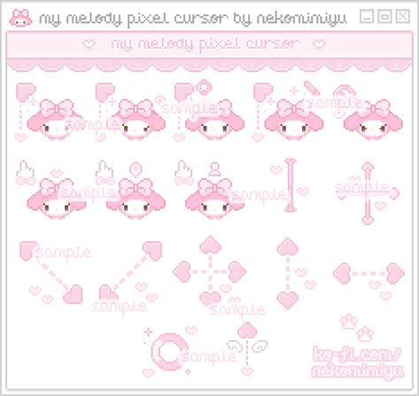 ♡ my melody pixel cursor pack ♡ - mii ♡'s Ko-fi Shop Cursor Aesthetic, Pc Themes, My Melody Gif, Pixel Website, My Melody Pixel Art, My Melody Theme, Pixel Cursor, Cute Cursor, Disc Profile