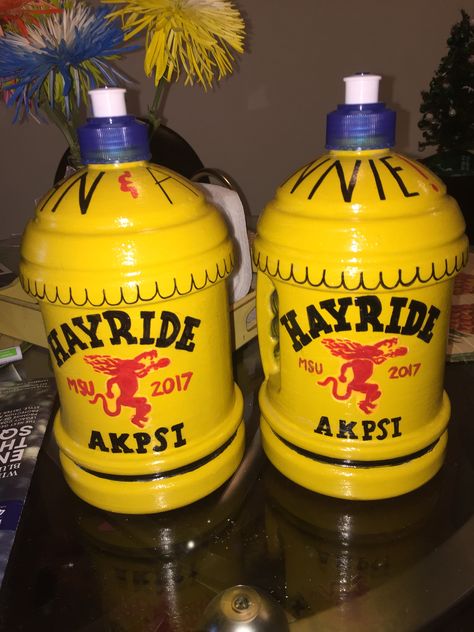 Hayride 2017 Jug Painting Ideas Hayride, Hayride Jugs Ideas, Frat Flask Painted, Hayride Jugs, Fraternity Flask Painted, Duck Hunting Frat Cooler, Fraternity Coolers, Fraternity, Sorority