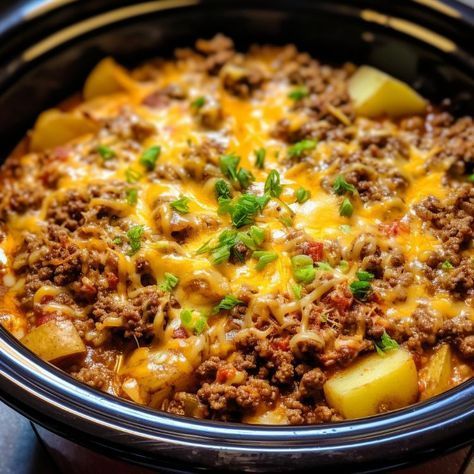 Crockpot Hamburger Potato Casserole Eating On A Dime, Potato Stroganoff Hamburger Crockpot, Crockpot Hash Brown Casserole, Slow Cooker Hamburger Hash, Hash Brown Hamburger Casserole, Hamburger Potato Casserole, Slow Cooker Chicken Fajitas, Chicken Fajita Recipe, Hearty Casseroles