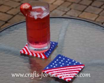 Diy American Flag, Bead Coasters, Blue Coasters, Plastic Canvas Coasters, Plastic Canvas Ornaments, Cup Coasters, Table Quilts, Coaster Sets, Crafts For Seniors