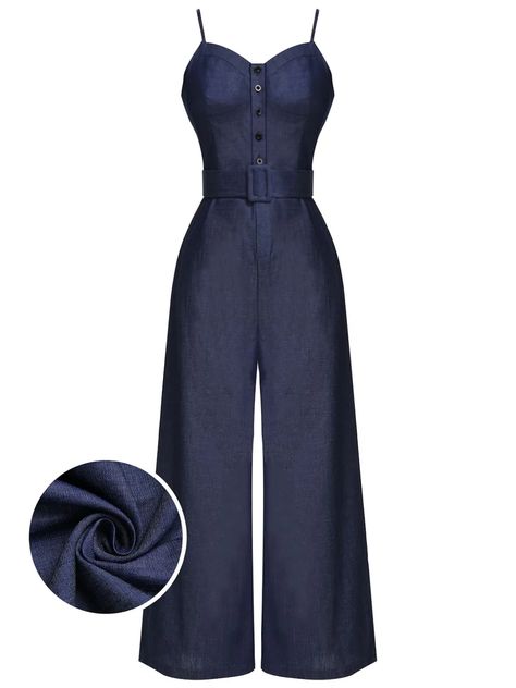 Navy Blue 1930s Cowboy Solid Strap Jumpsuit | Retro Stage 1930s Jumpsuit, 1930s Outfits, Style Vert, Retro Stage, Cowboy Chic, Straps Jumpsuit, Western Vibes, Jumpsuit Navy Blue, Standard Dress