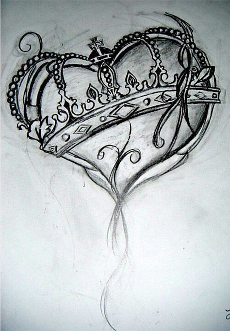 King If Hearts Tattoo, King Of Hearts Drawing, Crown And Heart Tattoo, Heart Crown Tattoo, Heart With Crown Drawing, Queen Crown Drawing Artworks, Mandala Drawings, Tattoo Lettering Alphabet, Crown Drawing