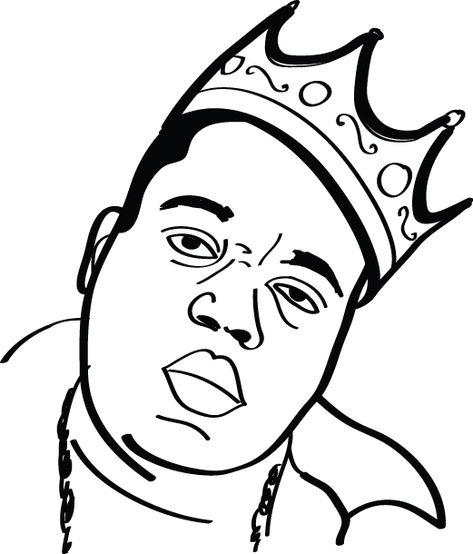 Biggie Smalls Svg Free, Biggie Smalls Tattoo Ideas, Rapper Coloring Pages, Nwa Drawing, Biggie Smalls Drawing, Biggie Drawing, Cartoon Gangster Art, Biggie Rapper, Dope Coloring Pages