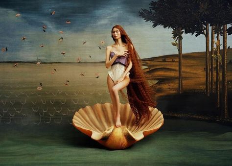 He Cong by Leslie Zhang for Marie Claire China April 2023 : popculturechat He Cong, Leslie Zhang, Aphrodite Aesthetic, Venus Fashion, Editorial Photoshoot, Birth Of Venus, Sandro Botticelli, Artsy Photos, Digital Museum