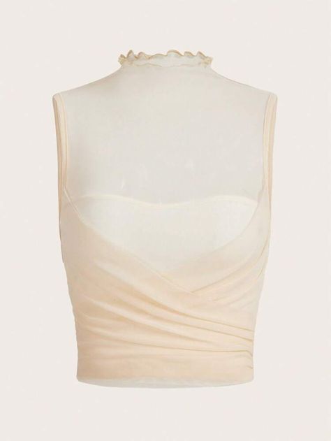 Ruched Tank Top, Mesh Tank Top, Top Tank, Tank Top Cami, Apricot, Women Clothing, Knitted Fabric, Tank Top, Mesh