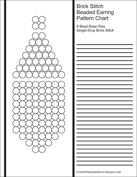 Brick Stitch Bead Patterns Journal: 8 Bead Base Row Blank Beaded Earring Pattern Chart... Free Beading Tutorials, Seed Bead Jewelry Patterns, Seed Bead Crafts, Beadwork Tutorial, Beaded Earrings Tutorials, Beaded Earring, Brick Stitch Earrings, Brick Stitch Pattern, Seed Bead Patterns