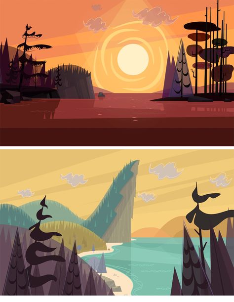 total drama island Cartoon Network Background Art, 2d Backgrounds Illustration, Lineless Background Art, 2d Background, Character Design Challenge, Water Paint, Flat Design Illustration, Landscape Concept, Drama Island