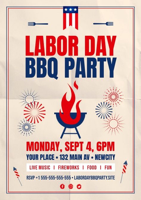 Labor Day BBQ Poster Picnic Flyer Design, Potluck Images, Bbq Poster, Labor Day Poster, Labor Day Bbq, Bbq Potluck, Fest Ideas, Fall Fest, Poster Templates