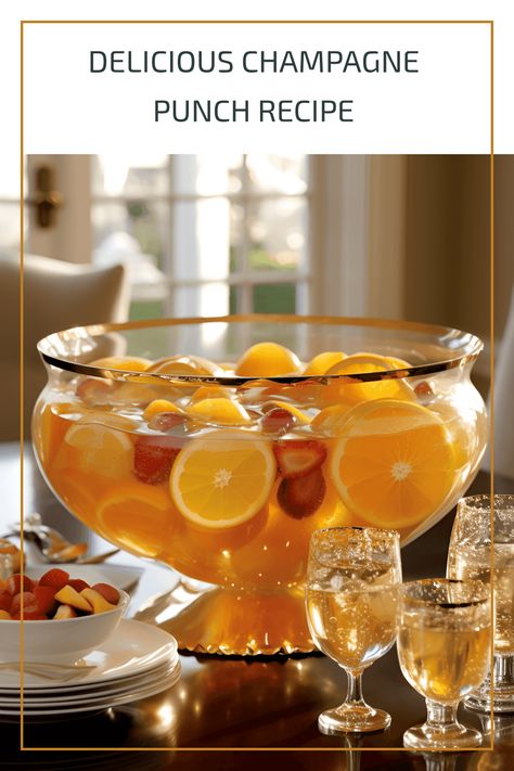 Champagne Punch Recipes Easy, Champagne Punch Recipes For A Crowd, Fall Champagne Punch, Champagne Themed Party, Punch With Champagne, Champagne Birthday Ideas, Punch Bowl Recipes, Sparkling Wine Punch, Wine Punch Recipes