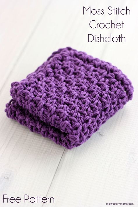 Moss Stitch Crochet Dishcloth Pattern Moss Stitch Crochet, Crochet Dishcloth Pattern, Crochet Dish Cloth Free Pattern, Crochet Washcloth Pattern, Crochet Pot, Bathroom Stuff, Intricate Crochet, Dishcloth Crochet Pattern, Washcloth Pattern