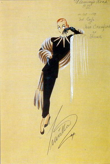 Costume Sketch for Joan Crawford in FLAMINGO ROAD. Movie Costume Design Sketches, John Galliano Sketch, John Galliano Sketchbook, Joan Crawford Color, Fashion Magazine Typography, Rene Gruau Illustration Fashion, Dallas Tv Show, Costume Design Sketch, Vintage Hollywood Glamour