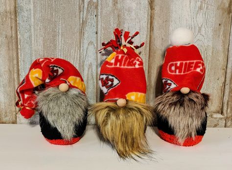 Go Chiefs!!  KC Chiefs mascots Kc Chiefs Gnome, Chiefs Decorations Diy, Kansas City Chiefs Crafts Diy, Kc Chiefs Crafts, Kansas City Chiefs Craft, Chiefs Christmas, Chiefs Crafts, Chiefs Mascot, Go Chiefs