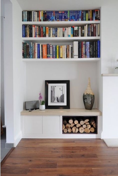 Smart Living Room, Alcove Shelving, London Living Room, Living Room Shelves, Room Shelves, Fitted Furniture, Living Room Diy, Living Room Storage, New Living Room