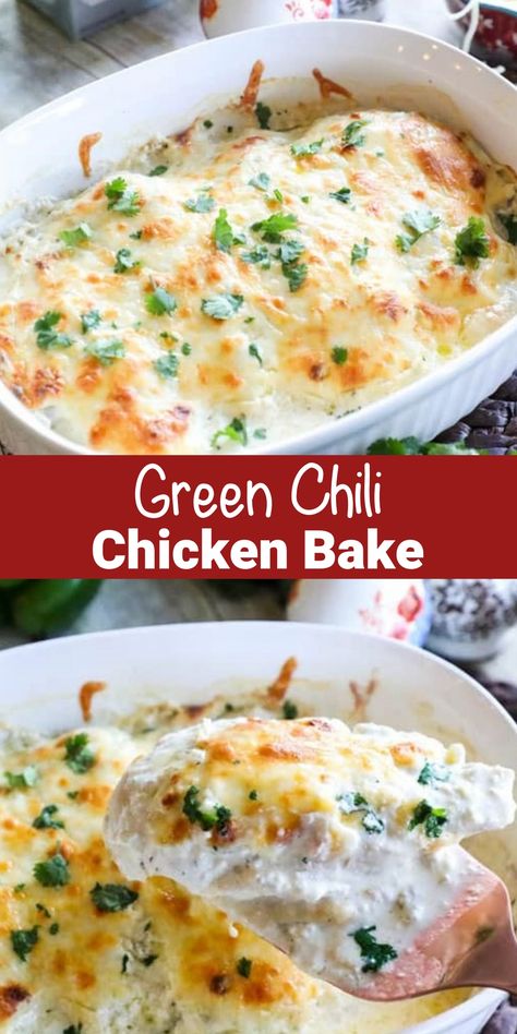 Green Chili Chicken Bake, Chili Healthy, Chicken Bake Recipe, Green Chili Chicken, Healthy Dinner Options, Chili Chicken, Chicken Bake, Green Chili, Monterey Jack