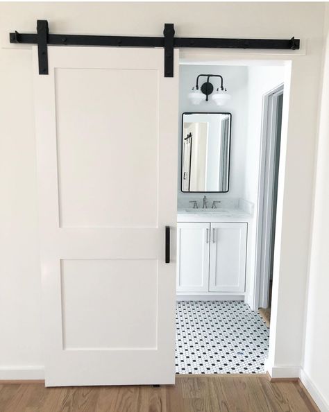 Master barn door Door To Master Bath, Barn Door In Bedroom Master Bathrooms, Master Bath Door Ideas, Sliding Barn Door Bathroom, Barn Door Bathroom, Barnyard Door, Bathroom Barn Door, Rest House, Ensuite Bathroom