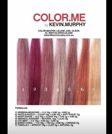 Kevin Murphy Color Me, Hair Color Formulas, Hair Color Chart, Lilac Hair, Hair Advice, Kevin Murphy, Color Inspo, Hair Inspo Color, Tiger Lily