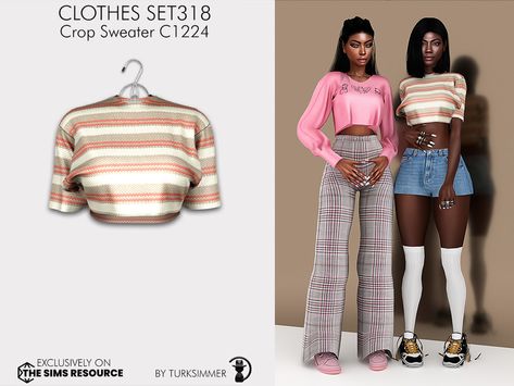 The Sims Resource - Clothes SET318 - Crop Sweater C1224 Sims 4 Cc Cropped Shirt, The Sims 4 Cc Clothing For Women Tops, Sims 4 Cc Shirts Crop Tops, Sims 4 Cc Long Sleeve Crop Top, Sims 4 Cc Crop Top Sweater, Sims Baby, Sims 4 Cc Shoes, Fashion Design Collection, Shirts For Teens