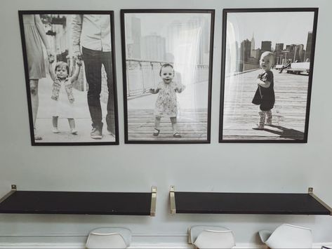 Black And White Canvas Photos, Three Large Photos On Wall, Kid Portraits On Wall, Black And White Portrait Wall, Family Portrait Black And White, Black And White Family Pictures, Large Family Portraits, Wood Gallery Frames, Family Picture Frames