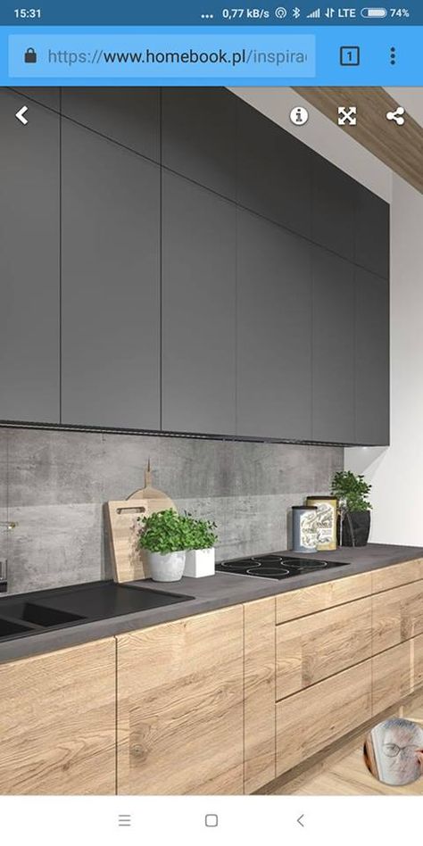 Kitchen Antracit And Wood, Kuhinje Ideas Inspiration, Grey And Wood Kitchen, Kitchen Wood Design, Aesthetic Work Desk, Room Inspo Aesthetic, Baddie Apartment, Baddie Apartment Ideas, Kitchen Colour