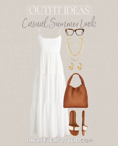 Cream Dress Outfit, Outfit Ideas Vacation, Date Night Outfit Summer, Capsule Wardrobe Outfits, Simple Summer Outfits, Practice Outfits, Spring Capsule Wardrobe, Summer Capsule Wardrobe, Summer Outfit Ideas