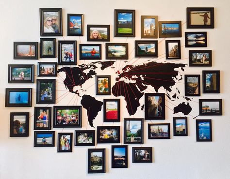 #travel #travelmemories #wanderlust Travel Room Decor, Travel Photo Wall, Travel Gallery Wall, Travel Room, Travel Wall Decor, Pinterest Design, World Map Wall, Travel Wall, Living Room Diy