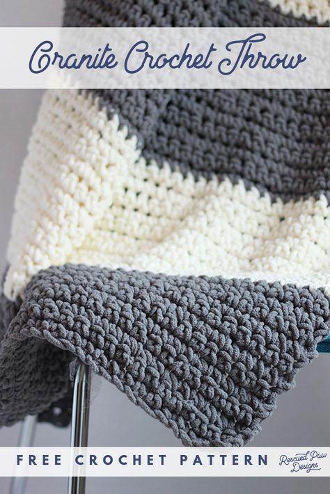 Granite Crochet Throw Blanket Pattern - Free Pattern from Rescued Paw Designs - Click to Make now or Pin to Save for Later! Crochet Throw Blanket Pattern, Crochet Throws, Chunky Crochet Blanket Pattern, Diy Pallets, Crochet Throw Pattern, Throw Blanket Pattern, Chunky Crochet Blanket, Crochet Blanket Pattern Easy, Crochet For Beginners Blanket