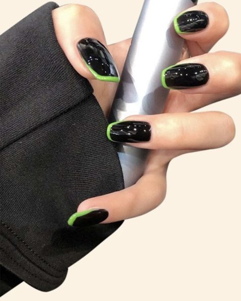 Matte Black And Green Nails, Plain Color Nails, Cartoon Nail Designs, Lime Green Nails, Concert Nails, Hand Nails, Opal Nails, Neon Nail Designs, Neon Green Nails