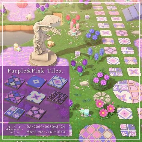 Acnh Path, Acnh Paths, Motif Acnl, Pink Island, Purple Tile, Path Ideas, Animal Crossing Guide, Acnh Design, Purple Animals