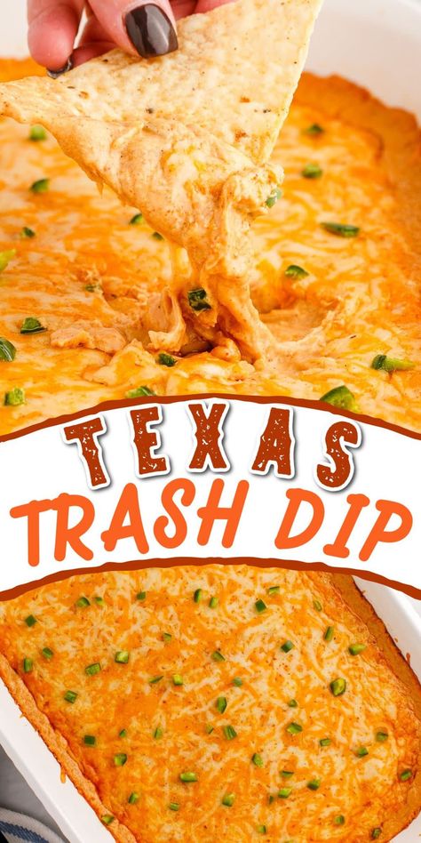 Trash Can Bean Dip, Easy Hot Cheese Dip Recipes, Slow Cooker Texas Trash Dip, Best Football Dip Recipes, Taco Chip Dip Recipes, Texas Trash Dip Southern Living, Cowboy Bean Dip, Tex Mex Dip Recipes, Dips To Bring To A Party