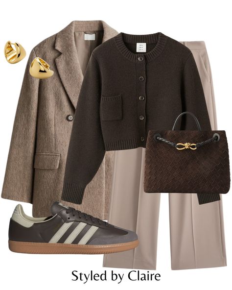 For the neutral girls🙋🏽‍♀️ Comment LINKS to shop the looks in your DMs I couldn’t decide on the blazer, which one is your fave? Sign up to my weekly email club for my weekly trend report, link in bio✨ @clairebcnstyle #autumnoutfit #autumnfashion #autumnstyle #blazer #neutralstyle #virtualstylist #adidas Minimalist Fall Outfit, Brown Blazer Outfit, Classic Chic Outfits, Neutrals Outfit, Look Office, Elegant Outfits, Flat Lays, Aesthetic Shoes, Trend Report