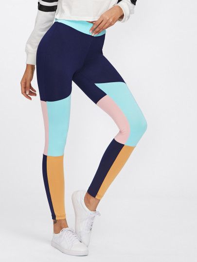 Cut And Sew Color Block Leggings Buy Leggings, Color Block Leggings, Bleu Turquoise, Knit Leggings, Blue Leggings, Bottom Clothes, Leggings Fashion, Printed Leggings, Womens Fashion Casual