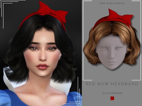 Red Bow Headband, Disney Princess Challenge, Snow White Hair, Sims Love, Disney Princess Hairstyles, Sims 4 Tattoos, Disney Challenge, Sims 4 Cas Mods, Red Hair Bow