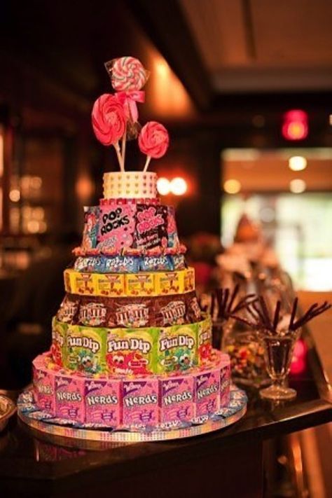 39 Slumber Party Ideas To Help You Throw The Best Sleepover Ever Anniversaire Harry Potter, Cake Candy, Candy Cakes, Candyland Party, Candy Cake, Sweet 16 Parties, Candy Bouquet, Colorful Candy, Candy Party