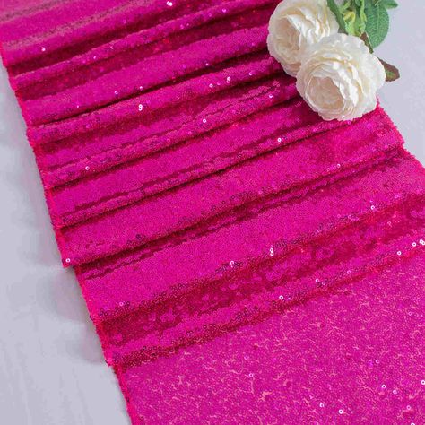 Hot Pink Centerpieces, Pink Party Tables, Glitter Table Runner, Pink Graduation Party, Hot Pink Decor, Gold Sequin Table Runner, Christmas Table Runners, Table Runner For Wedding, Glitter Table