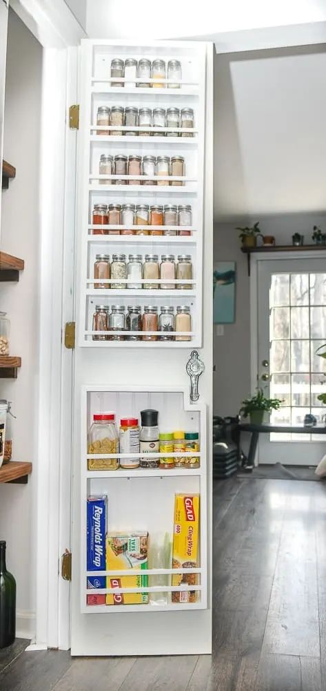 Pantry Organization Ideas: DIY Pantry Door Organizer • Maria Louise Design Diy Pantry Door, Spices Organizer, Spices Rack, Pantry Door Storage, Pantry Redo, Pantry Door Organizer, Diy Spice Rack, Organize Life, Built In Pantry