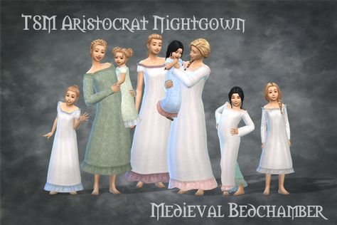 TSM Aristocrat Nightgown | Patreon Medieval Nightgown, Half Long Hair, Maiden Dress, Sims Medieval, Strongest Animal, Dress Fancy, Long Midi, Sims 4 Cc Packs, All In The Family