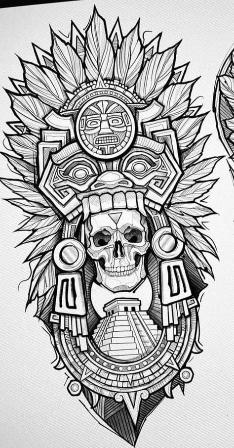 Aztec Skull Tattoo, Aztec Neck Tattoo, Mexican Heritage Tattoos, Aztec Skull, Aztec Tattoos, Aztec Tattoo Designs, Chicano Style, Throat Tattoo, Chicano Style Tattoo